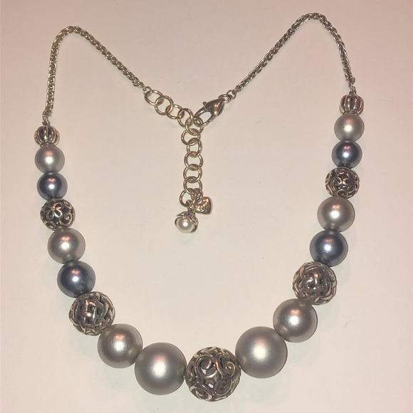 Brighton Corteo Silver Tone Gray Faux Pearl Boho Beaded Classic Necklace - Picture 5 of 5